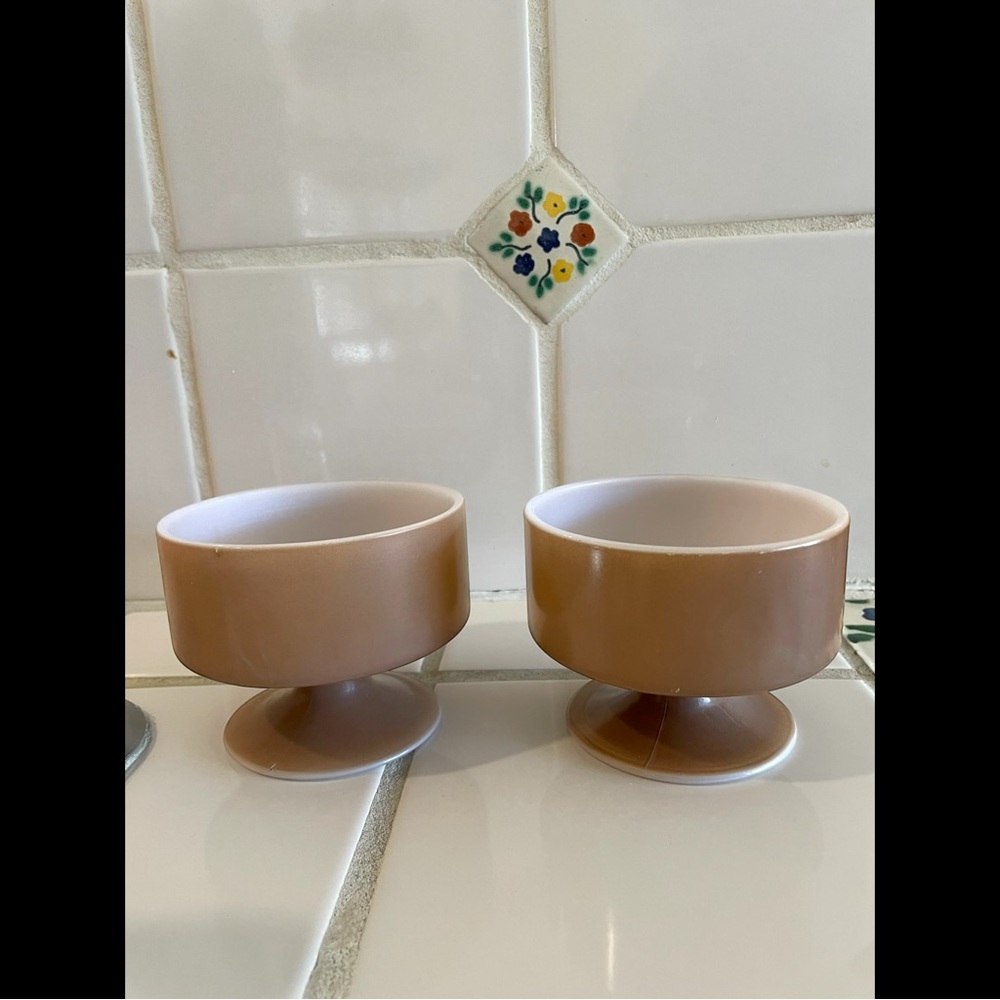 Vintage Federal Glass Brown Footed Dessert Cups – Set of 2